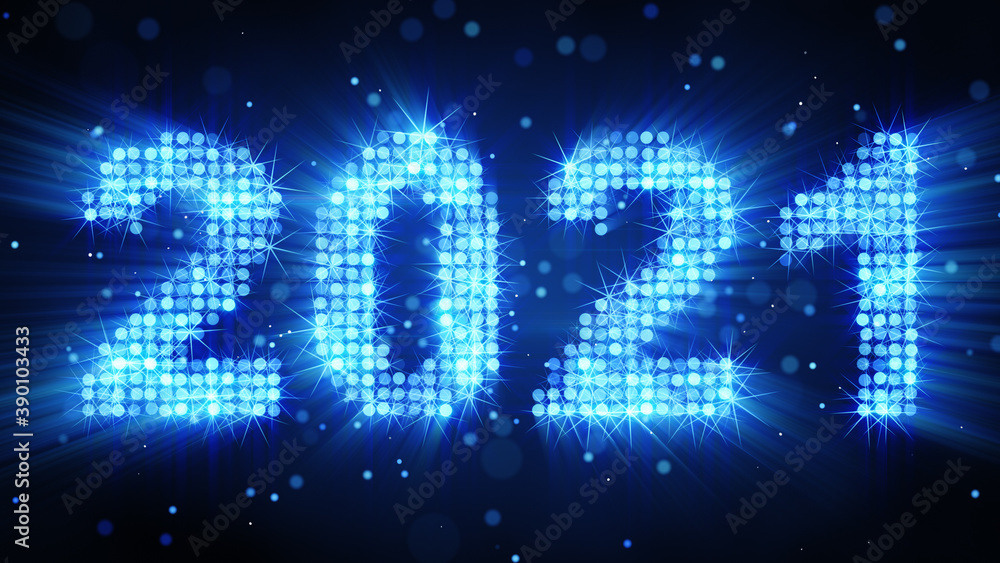 New year 2021 celebration glow blue particles 3D render illustration New year 2021 celebration glow blue particles 3D render illustration