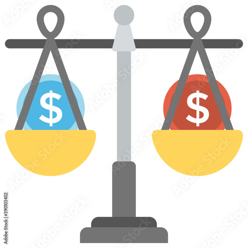
A weighing scale with money sacks, value of money
