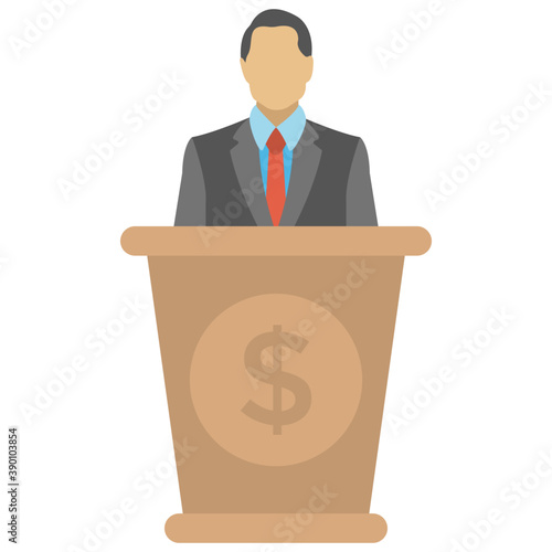 
A businessman delivering speech regarding economics and finance 
