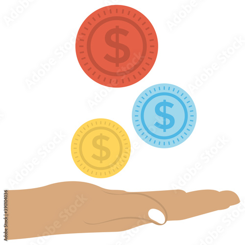 
A person’s hand with dollar coins showing charity concept
