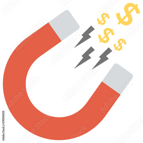 
Attracting money with horseshoe magnet, magnet marketing concept 

