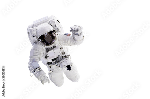 Astronaut with a jetpack isolated on white background with copy space -  Elements of this image are furnished by NASA