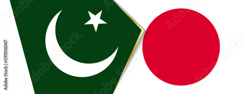 Pakistan and Japan flags, two vector flags.