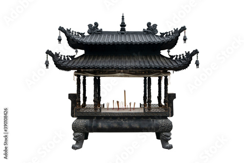 Chinese incense burner isolated include clipping path on white background