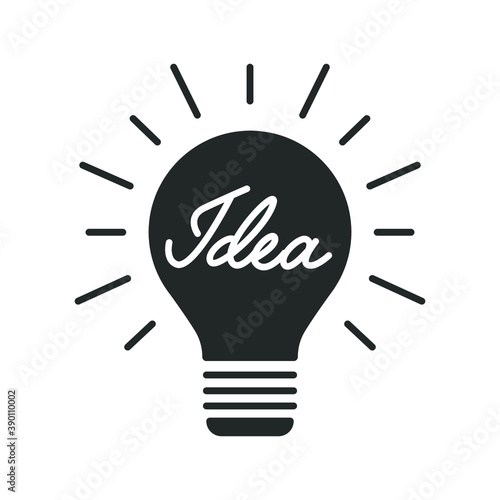 Idea light bulb Glyph icon. Bright lamp For innovation, creative,  inspiration symbol. Problem solving or Solution sign. Solid style pictogram. Vector illustration. Design on white background. EPS 10