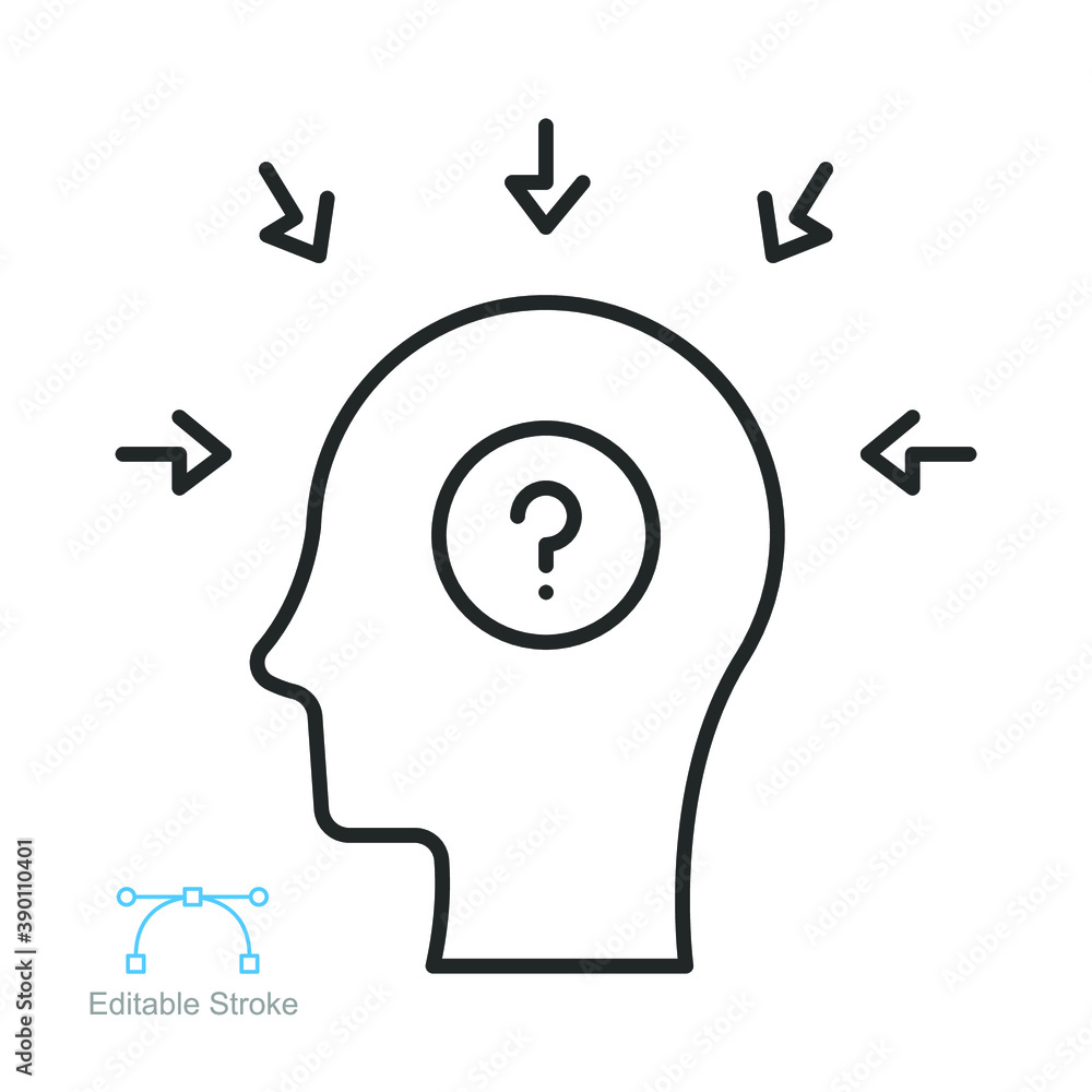 Profile with mental health line icon. Dementia illness problem. confused, Depressed, frustration, stress people. Cognitive disorder Editable stroke Vector illustration Design on white background EPS10 Profile with mental health line icon. Dementia illness problem. confused, Depressed, frustration, stress people. Cognitive disorder Editable stroke Vector illustration Design on white background EPS10