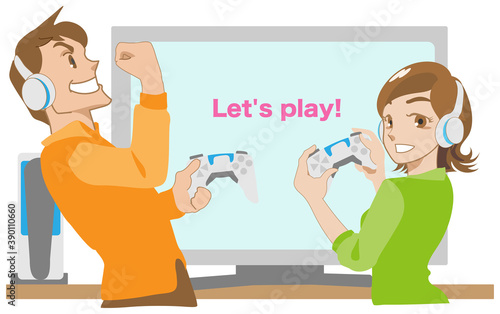 新型ゲームで遊ぶ楽しそうなカップル