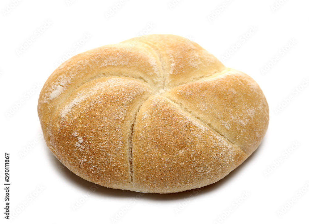 Kaiser roll bread bun isolated on white background