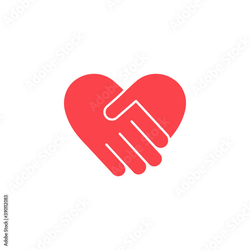 Handshake red silhouette icon in heart shape vector illustration isolated on white background