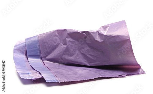 Purple clean plastic garbage bag isolated on white background