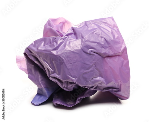 Purple clean crumpled plastic garbage bag isolated on white background