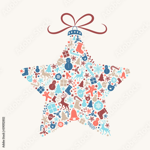 Christmas greeting card with decorative icons. Vector.