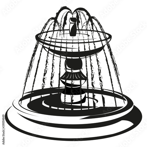 Two-level water fountain in monochrome style. Beautiful architecture object.