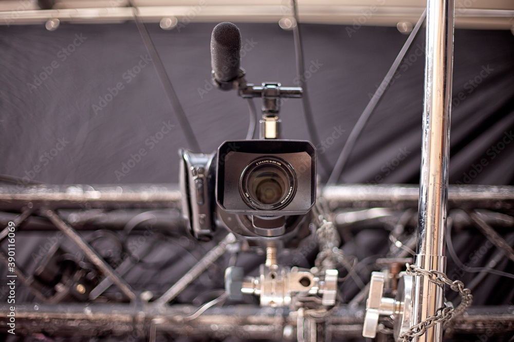 Obraz premium TV cameras in an empty pavilion closeup. tv camera in the studio of the culinary program.