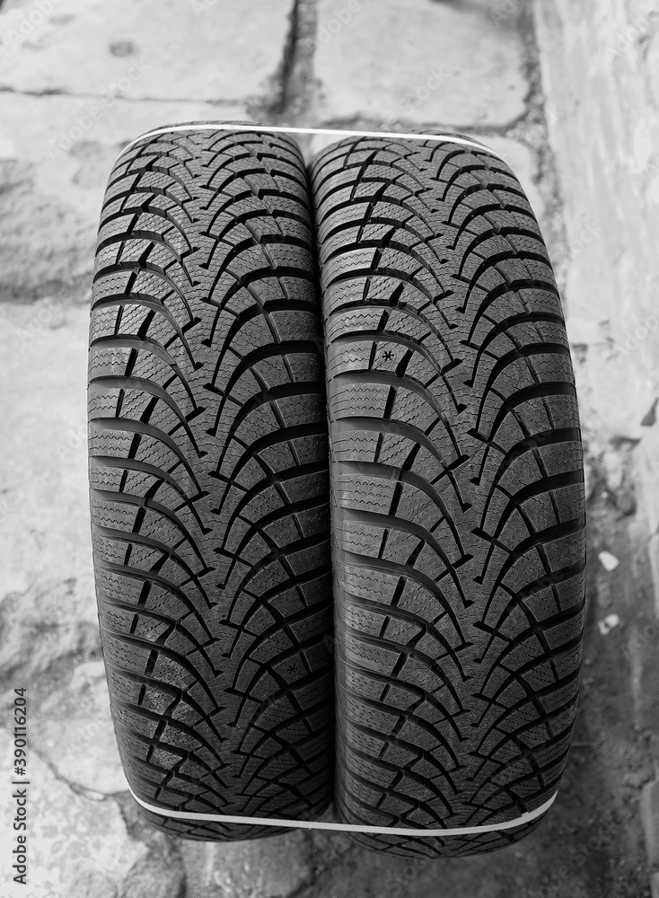 Obraz premium Tyre car background, tire rubber texture closeup 