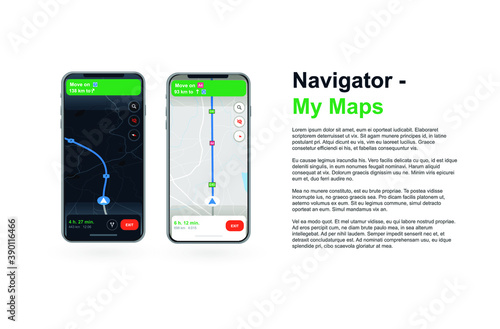 Map GPS navigation, Smartphone map application, App search map navigation, Banner. Vector illustration for graphic design. 
