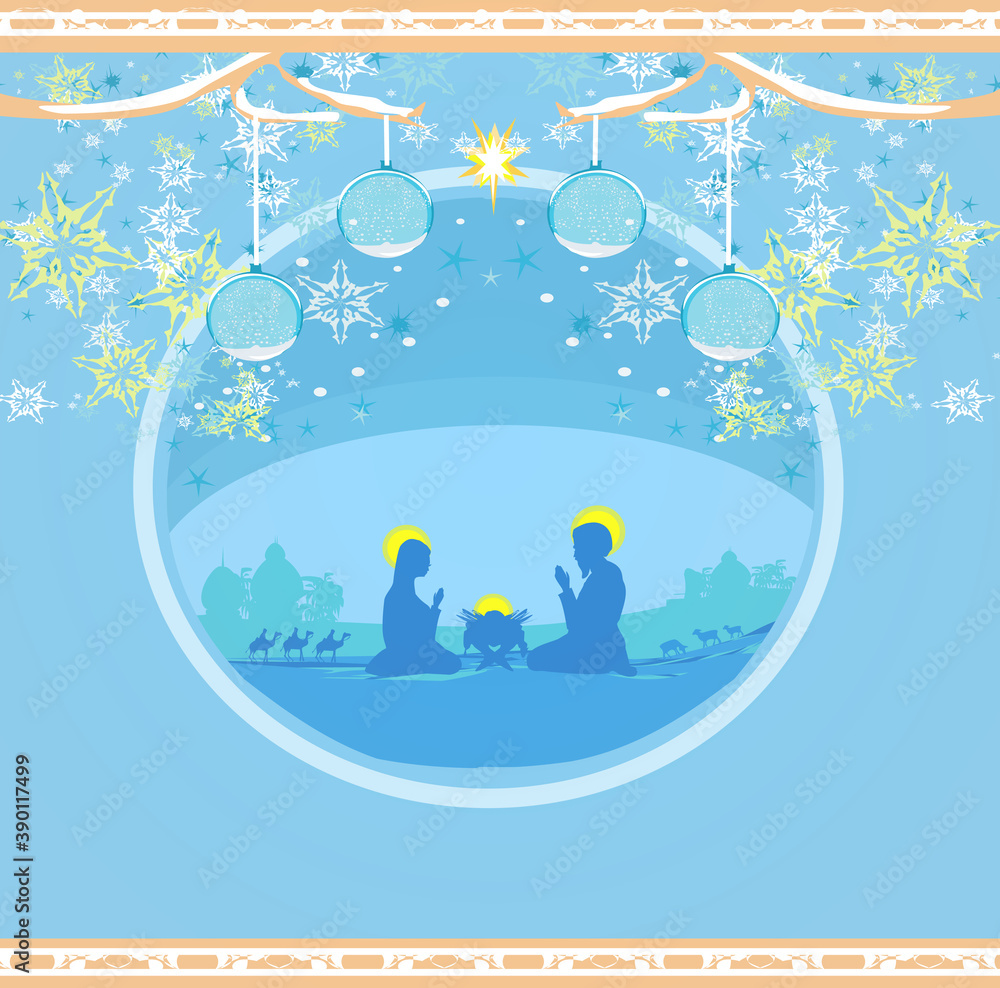 Fototapeta premium Birth of Jesus in Bethlehem - abstract card