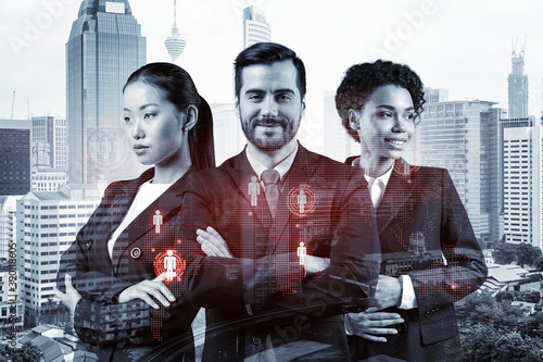 Photography Group of SMM specialists working on social media marketing strategy to achieve business goals