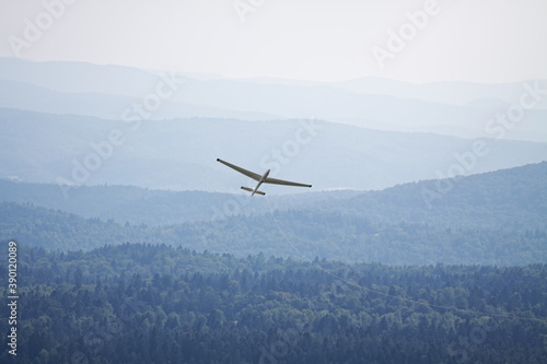 Glider Plane Is Taking Off, Bezmiechowa, Bieszczady National Park,View from top, Poland