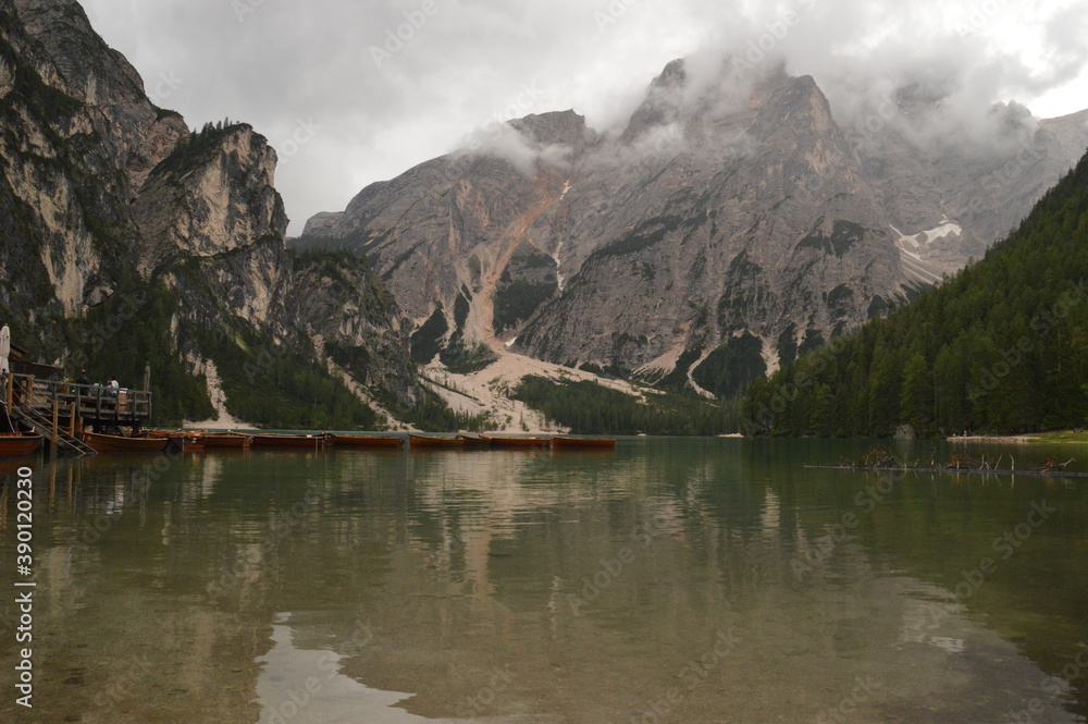 Hiking around the stunningly beautiful Lago di Braies (Pragser Wildsee) lake in the Dolomite Mountains of Northern Italy Hiking around the stunningly beautiful Lago di Braies (Pragser Wildsee) lake in the Dolomite Mountains of Northern Italy