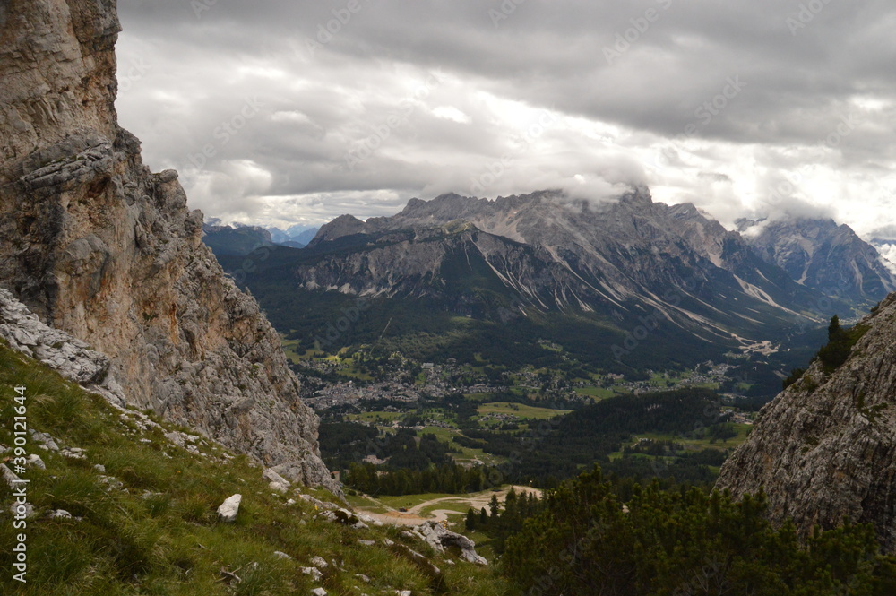 Hiking and climbing on the Via Ferrata trails around Cortina in the Dolomite Mountains of Northern Italy Hiking and climbing on the Via Ferrata trails around Cortina in the Dolomite Mountains of Northern Italy