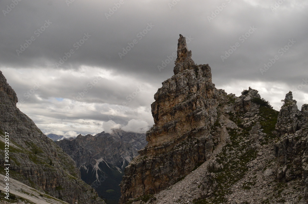 Hiking and climbing on the Via Ferrata trails around Cortina in the Dolomite Mountains of Northern Italy Hiking and climbing on the Via Ferrata trails around Cortina in the Dolomite Mountains of Northern Italy