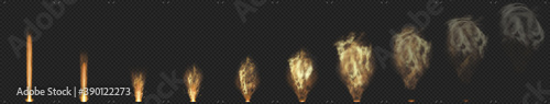 Consecutive phases of a shot from a weapon, pistol, rifle, shotgun, machine gun, cannon. Flames, sparks and powder gases escaping from the gun barrel. A series of realistic frames for your animation