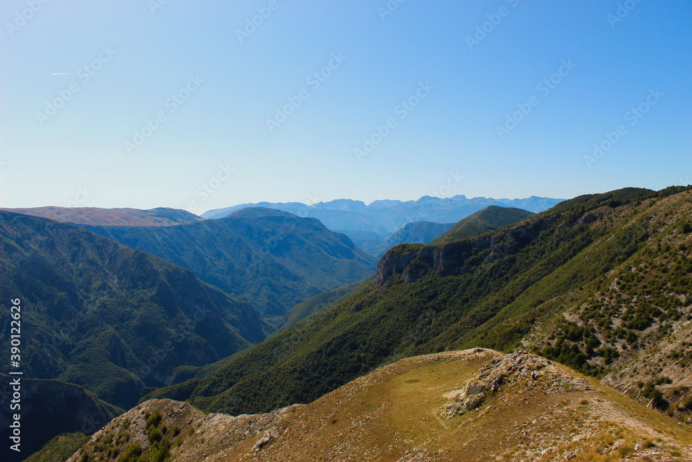 Magnificent views of the mountain peaks disappearing into the background. Mountains of Bosnia and Herzegovina.