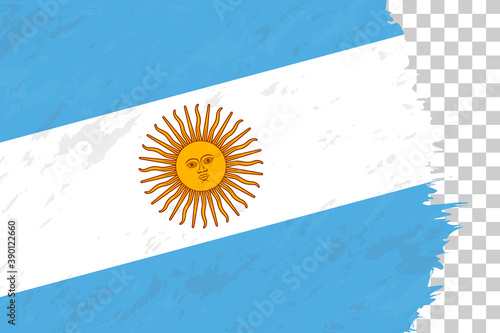 Horizontal Abstract Grunge Brushed Flag of Argentina on Transparent Grid.