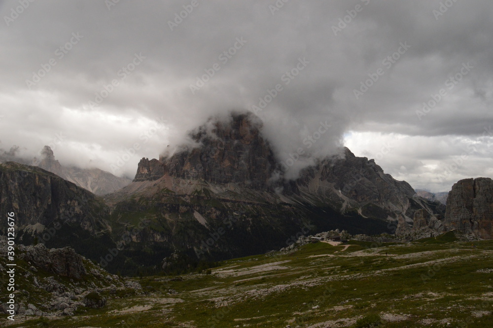 Hiking and climbing on the Via Ferrata trails around Cortina in the Dolomite Mountains of Northern Italy Hiking and climbing on the Via Ferrata trails around Cortina in the Dolomite Mountains of Northern Italy