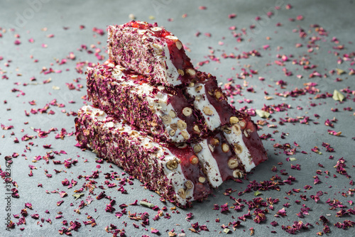 Turkish delight, Turkish sweets, candy in gray background