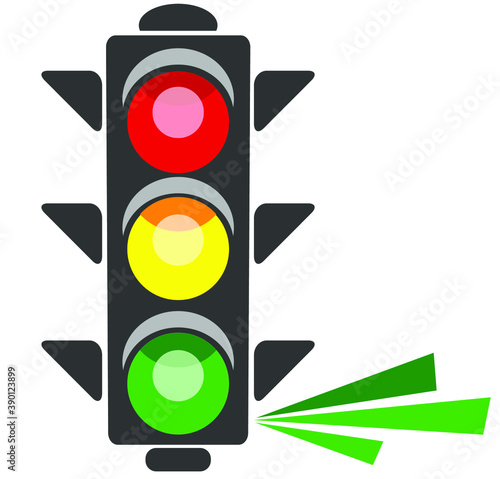 Traffic light, vector illustration on white blackground. Corona traffic light with a green signal 