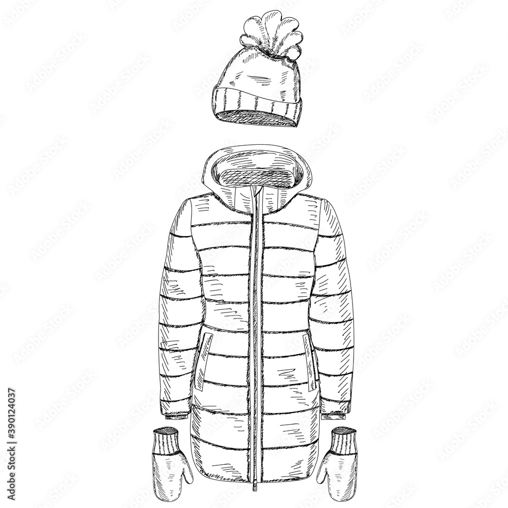 vector, isolated, sketch clothes jacket and hat vector, isolated, sketch clothes jacket and hat