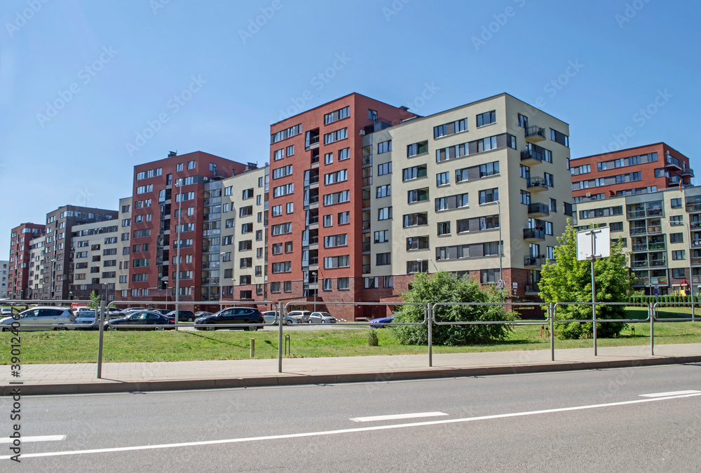 Modern urban landscape. Residential quarter of Vilnius, Lithuania.