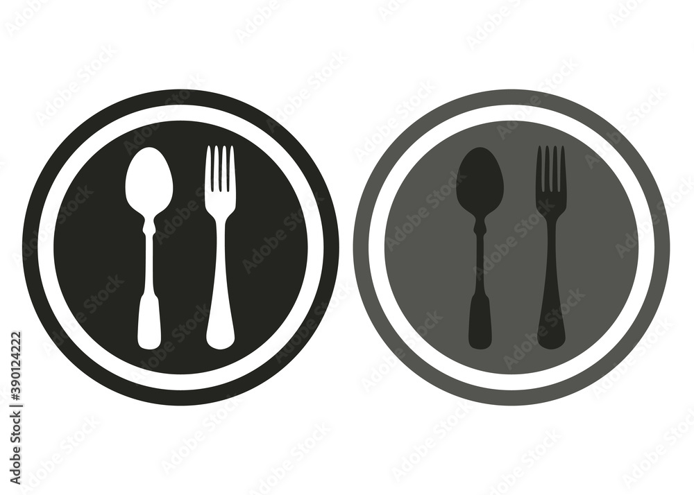 Plate logo with spoon and fork. Plate logo with spoon and fork.