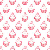 Seamless pattern with cupcake. Hand drawn sweets doodle. Vector illustration. Perfect for greetings, invitations, manufacture wrapping paper, textile and web design.