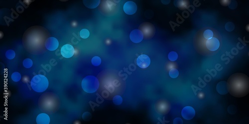 Dark BLUE vector layout with circles, stars.
