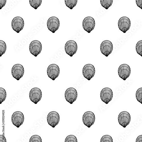 Seamless pattern with seashells. Marine background.  Hand drawn vector illustration in sketch style. Perfect for greetings, invitations, coloring books, textile, wedding and web design.
