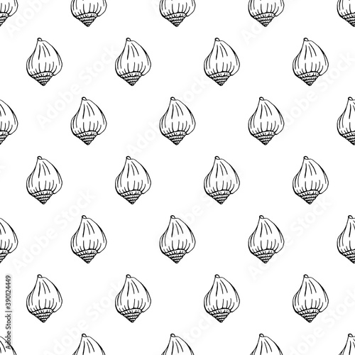 Seamless pattern with seashells. Marine background.  Hand drawn vector illustration in sketch style. Perfect for greetings, invitations, coloring books, textile, wedding and web design.