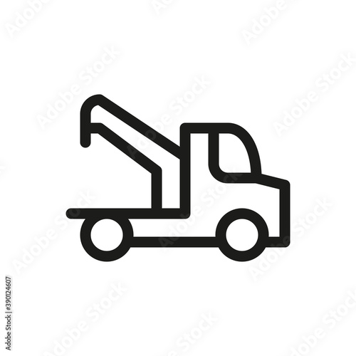 Roadside assistance isolated icon, evacuator linear icon, tow truck outline vector icon with editable stroke