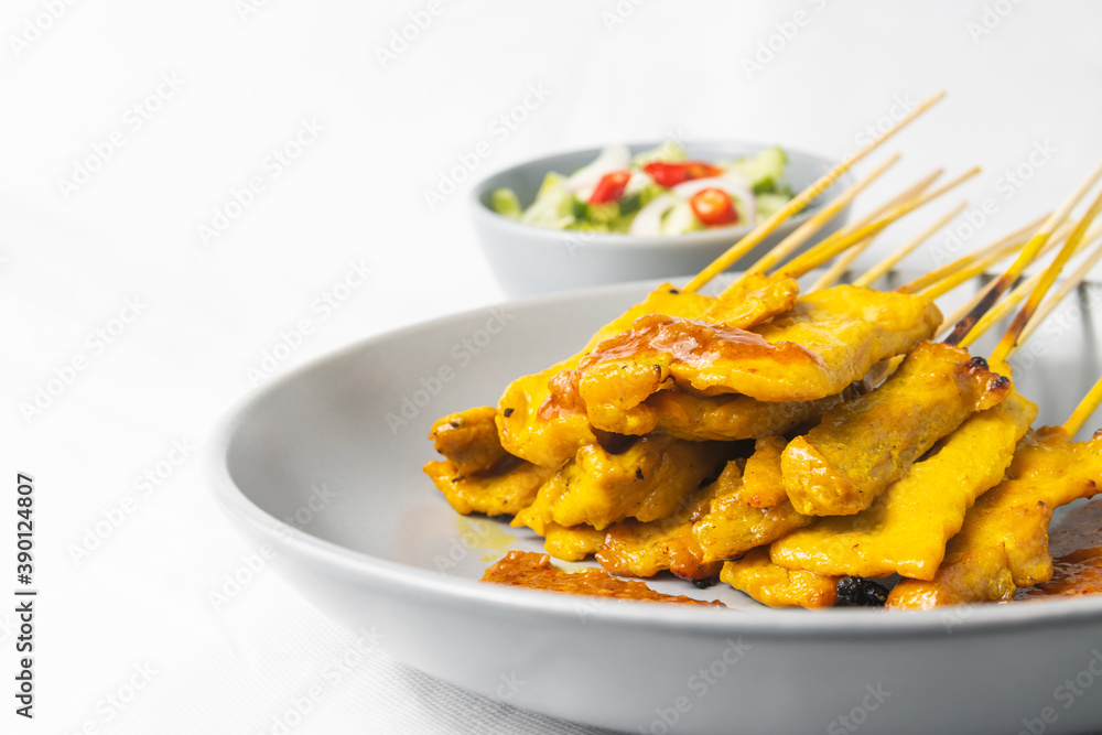 Grilled pork or Pork satay with peanut sauce or sweet and sour sauce, Thai food Grilled pork or Pork satay with peanut sauce or sweet and sour sauce, Thai food