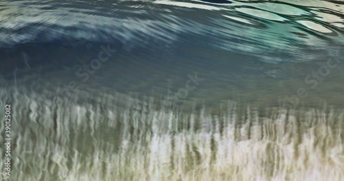 Waves in the water with sunset reflections. 3d. Blue and green effect.