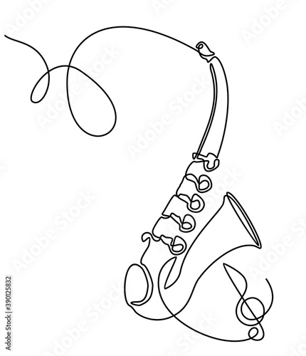 Saxophone classical music instrument one continuous line hand drawing vector.