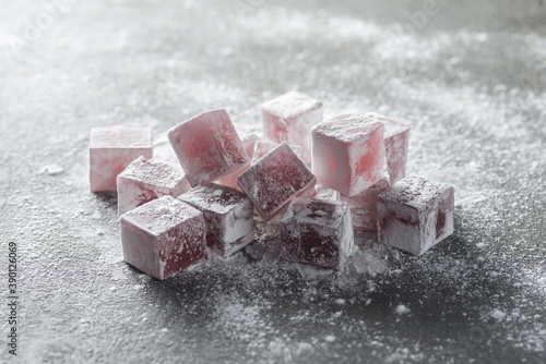 Turkish delight, Turkish sweets, candy in gray background