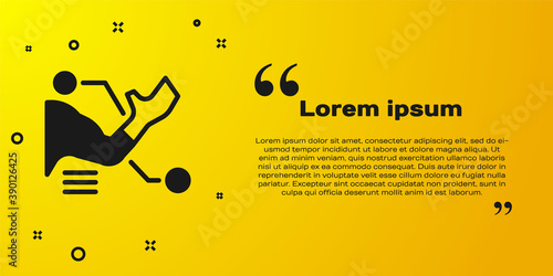 Black Prosthesis hand icon isolated on yellow background. Futuristic concept of bionic arm, robotic mechanical hand. Vector.