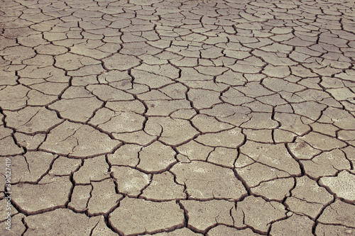 yellow earth with cracks, soil drought due to global warming