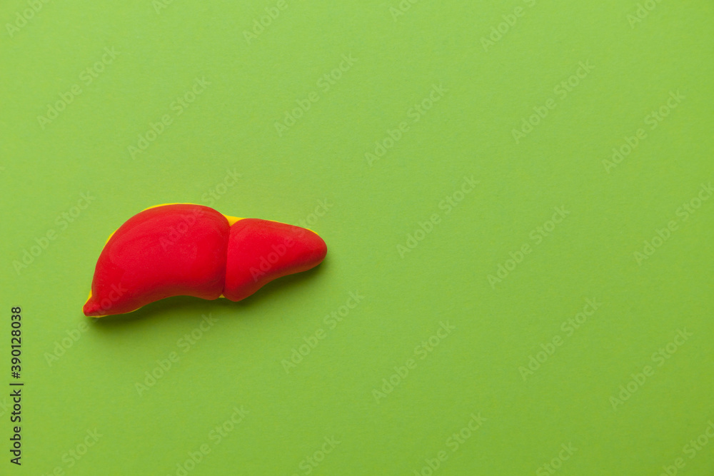 Treatment and prevention of the liver. Cirrhosis from alcohol and junk food. Cartoon concept. Copy space for text. Treatment and prevention of the liver. Cirrhosis from alcohol and junk food. Cartoon concept. Copy space for text.