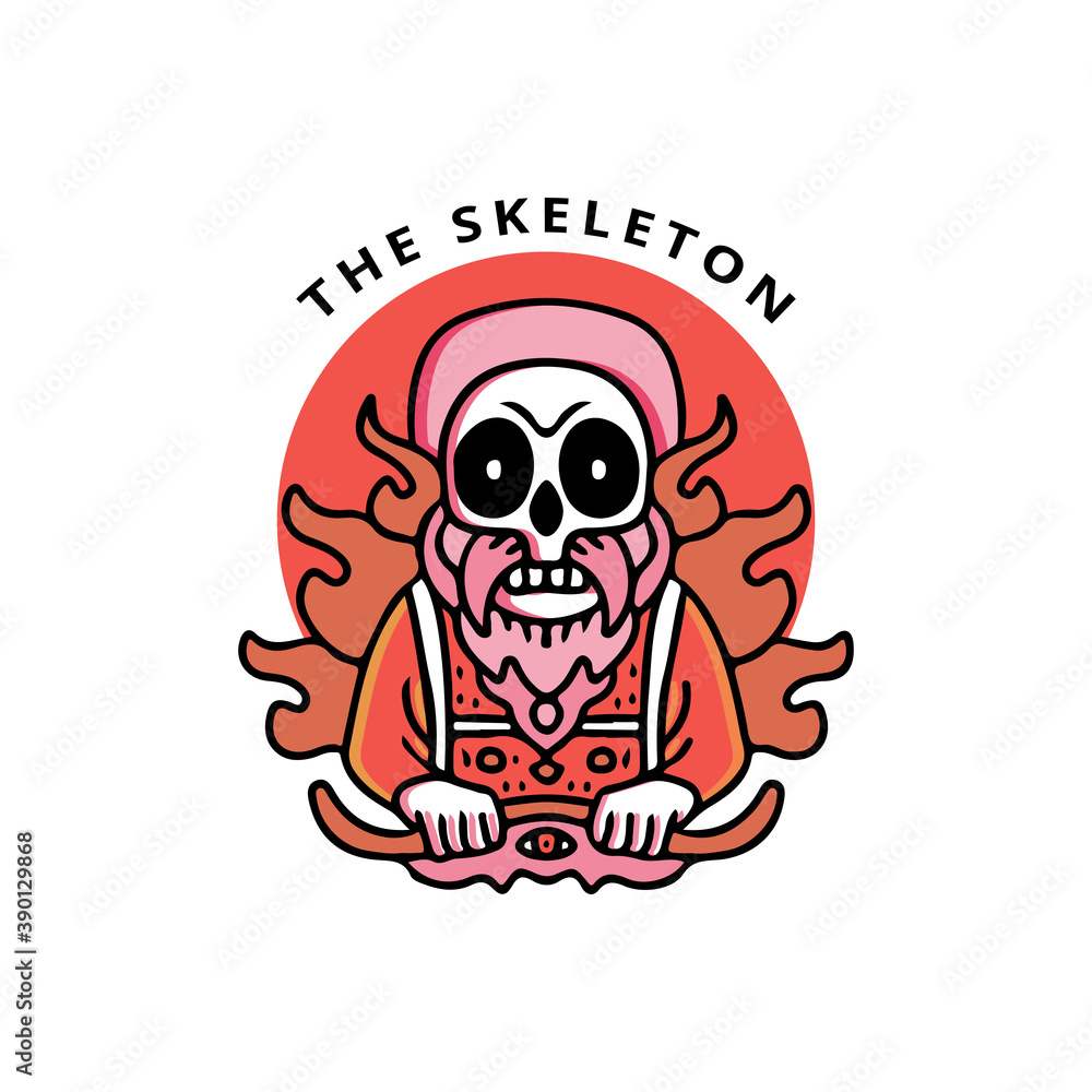 Cool skull and flame in hype style illustration for poster, sticker, or apparel merchandise.With tribal and hipster style.