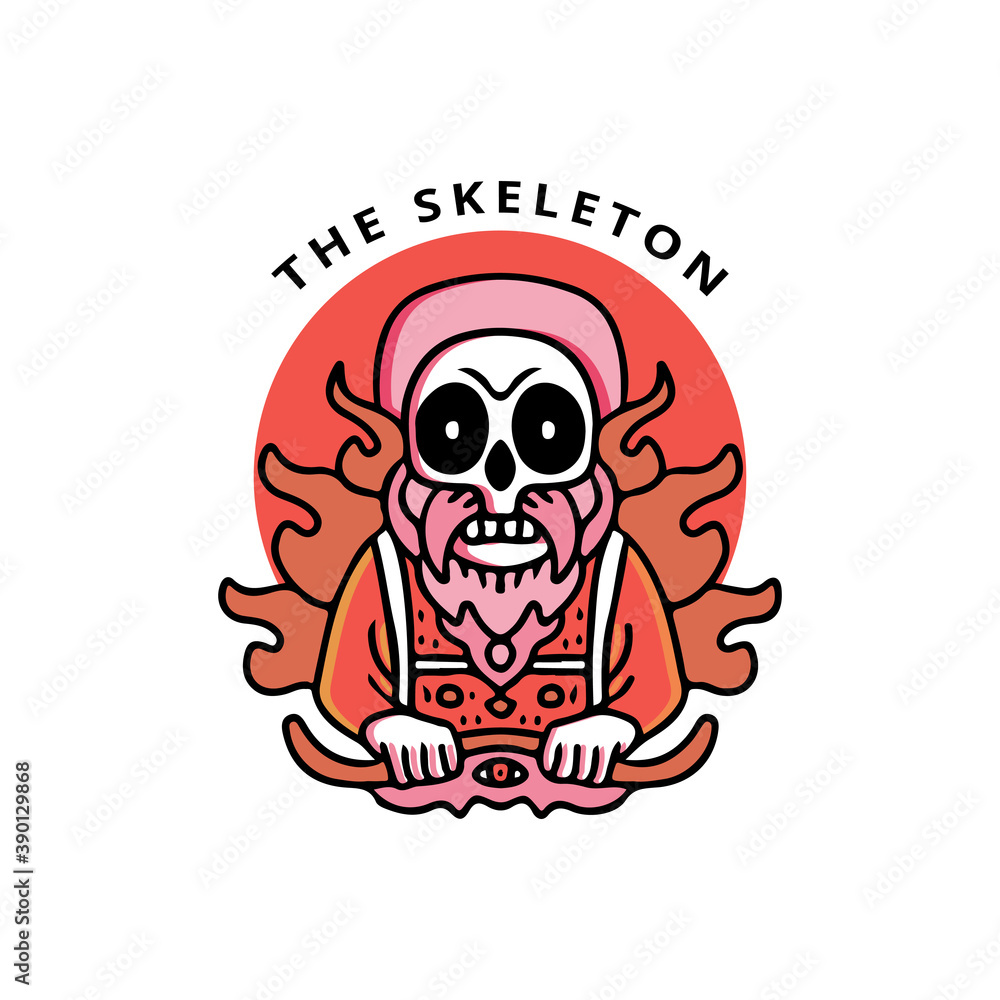 Cool skull and flame in hype style illustration for poster, sticker, or apparel merchandise.With tribal and hipster style. Cool skull and flame in hype style illustration for poster, sticker, or apparel merchandise.With tribal and hipster style.
