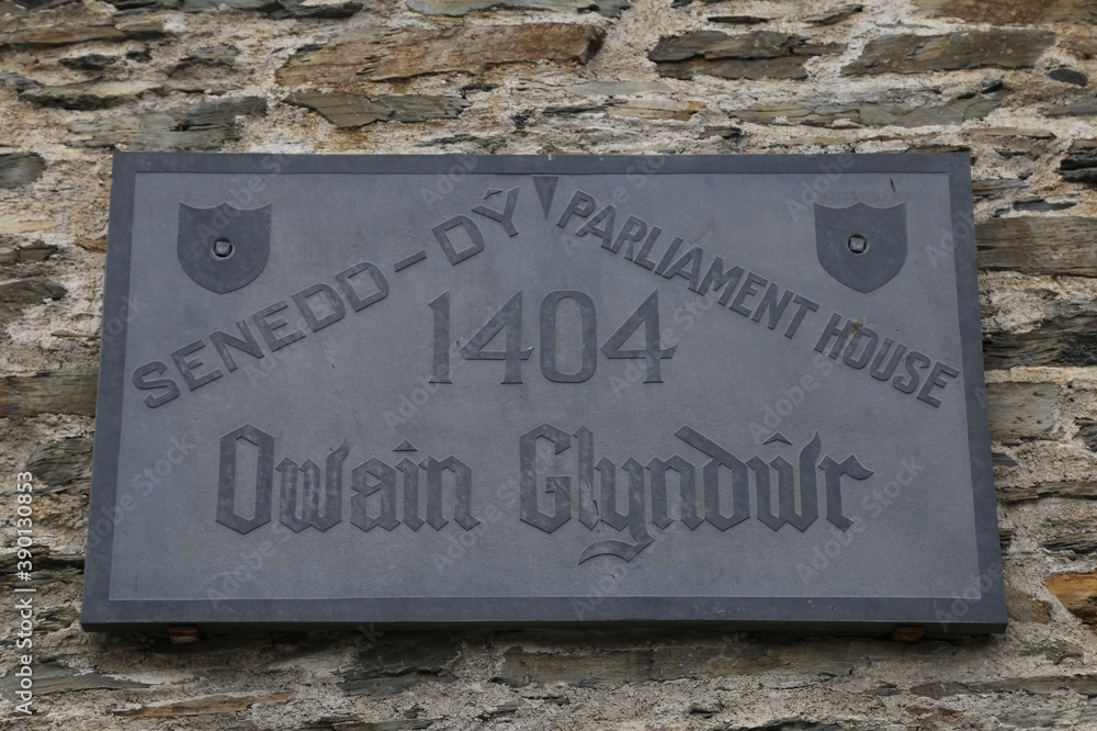 A plaque commemorating Owain Glyndwr, a Welsh Ruler and last native Welshman to hold the title of Prince of Wales. A plaque commemorating Owain Glyndwr, a Welsh Ruler and last native Welshman to hold the title of Prince of Wales.